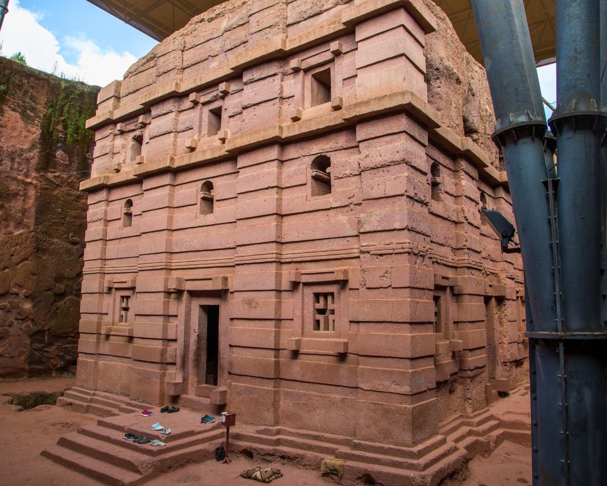 The carved face of Biete Amanuel, Lalibela