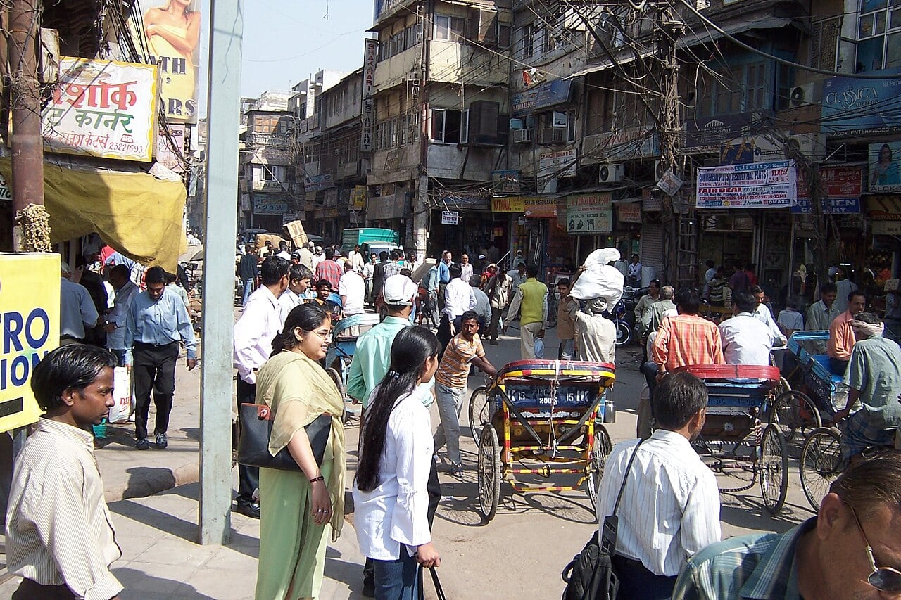 Rickshaws in the crush of Chawri Bazar, Delhi