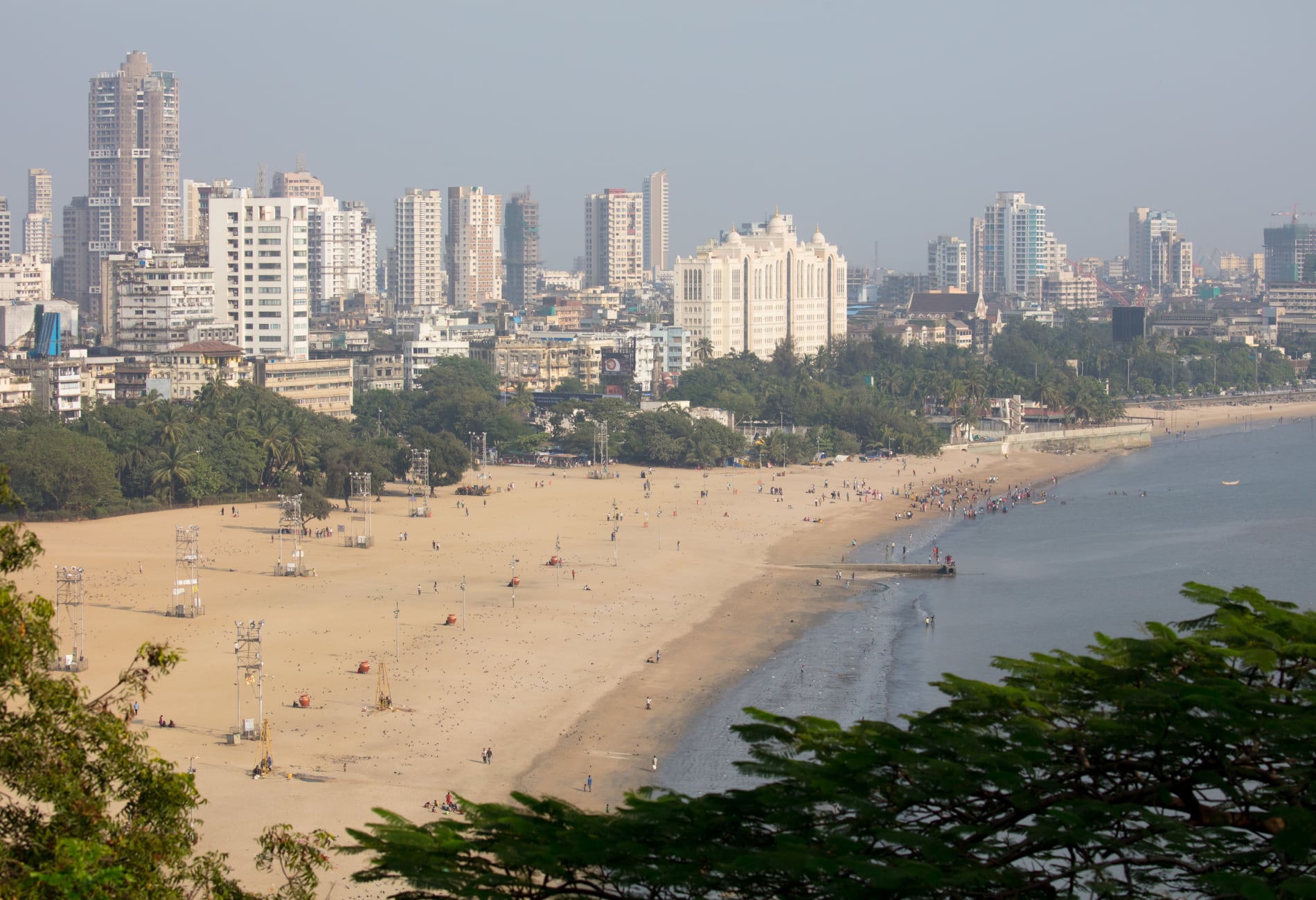 Chowpatty beach and the Mumbai skyline