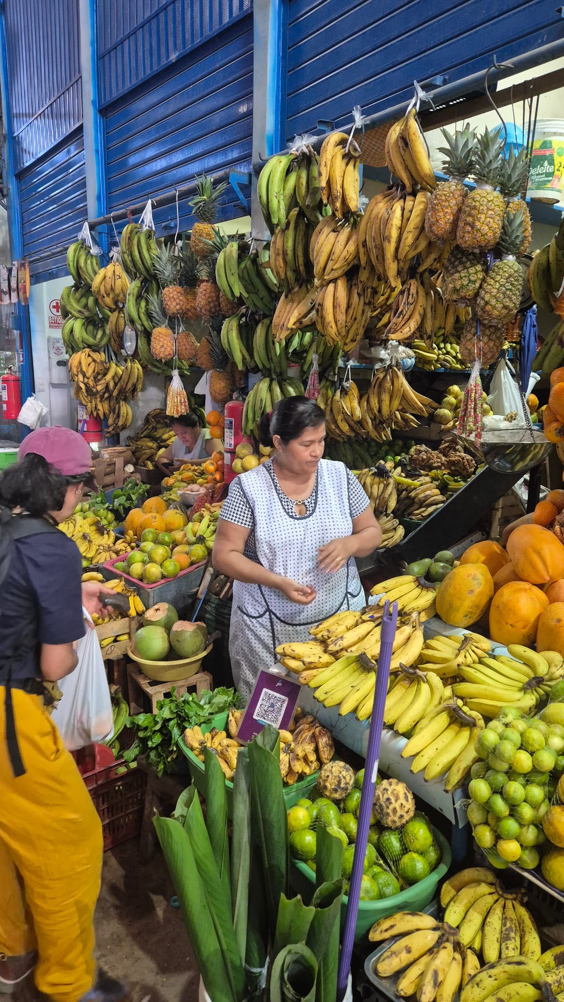 Sofia working the fruit stalls at Puerto Maldonado market