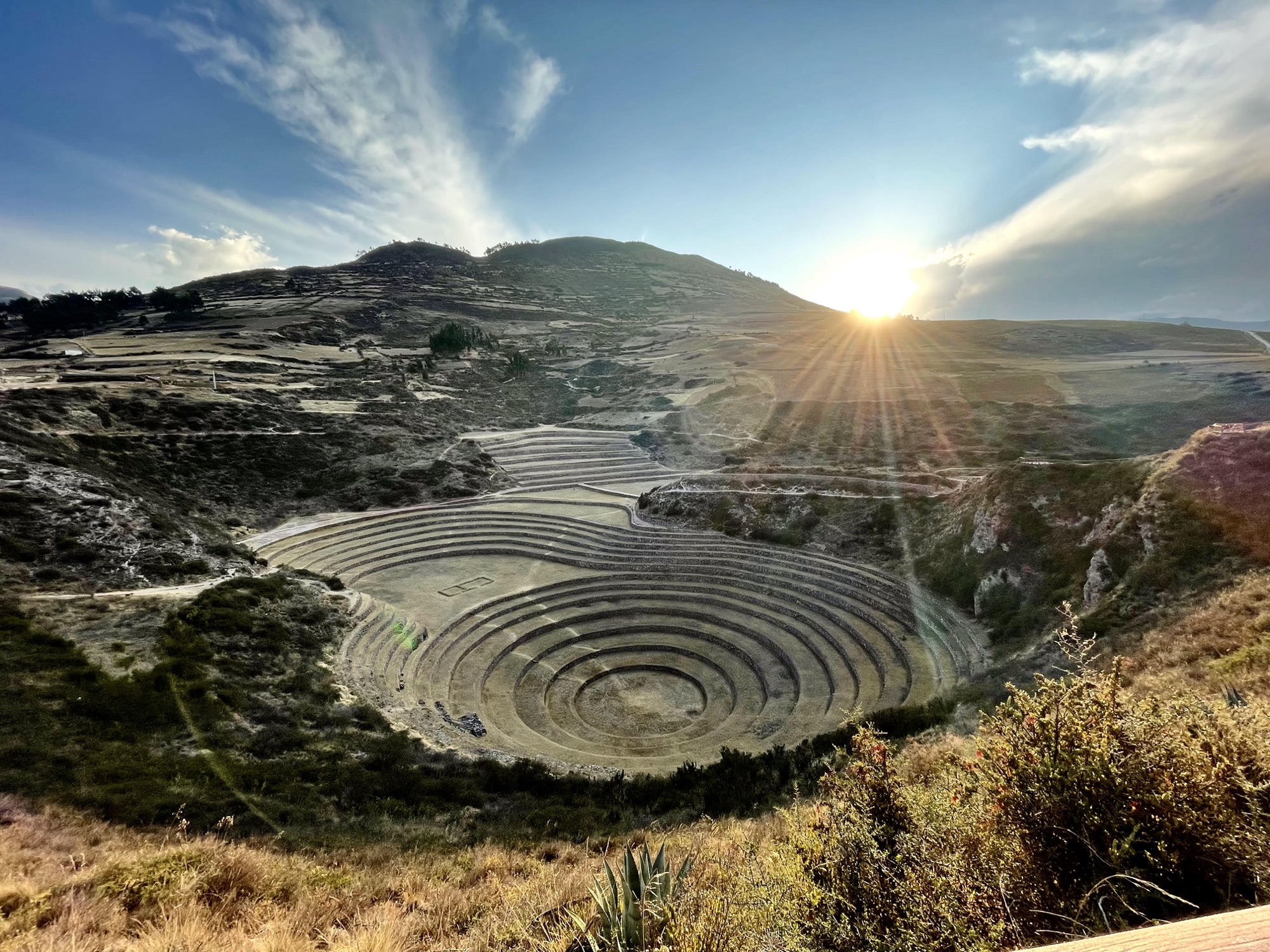 The circular terraces of Moray at sunrise